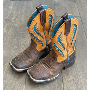 Ariat Kids Boots Size 9.5 Quickdraw Serape Distressed Brown Western Boys Girls